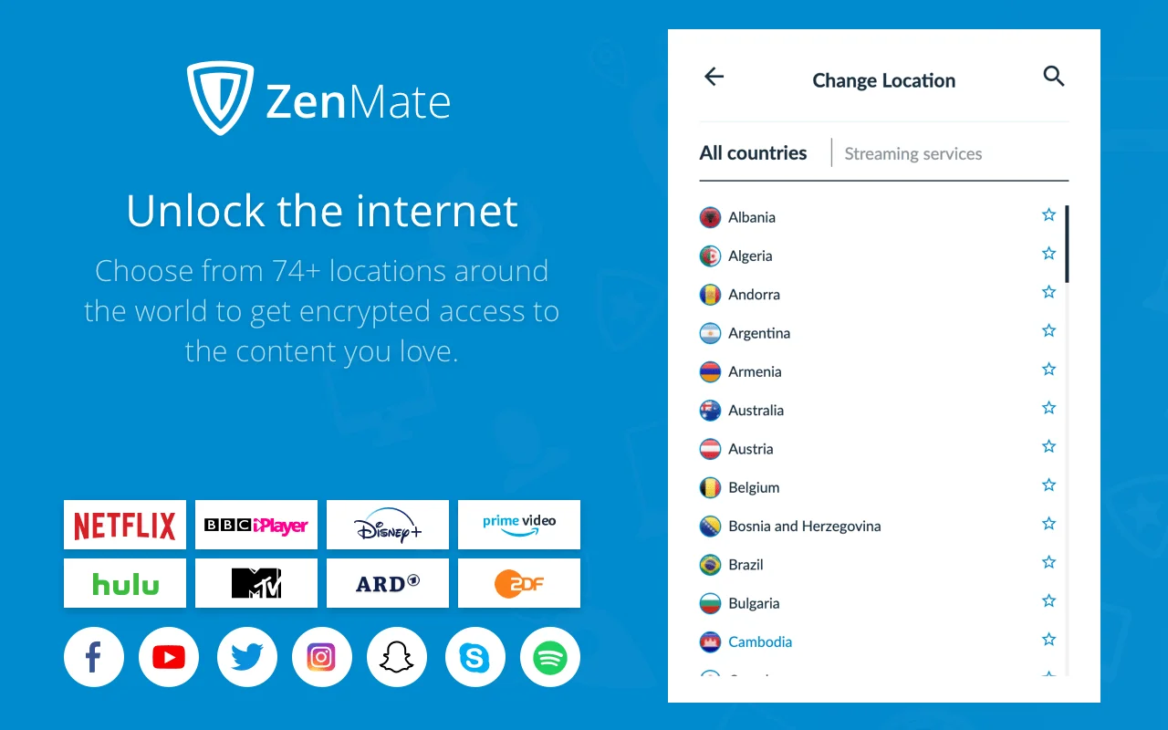 Zenmate VPN hoạt động hơn 80 quốc gia