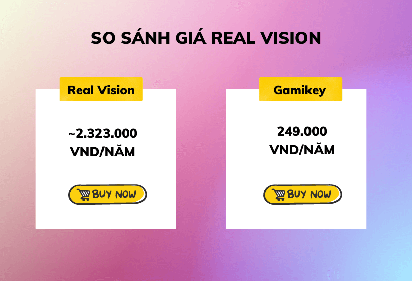 So sanh giá mua tài khoản Real Vision tại Gamikey và trang chủ