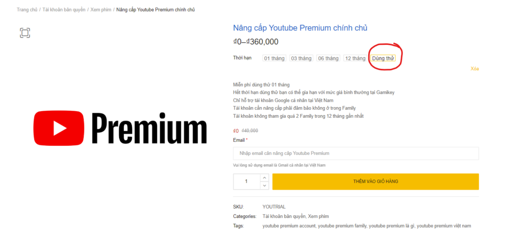 Hướng dẫn đăng ký tài khoản Youtube Premium