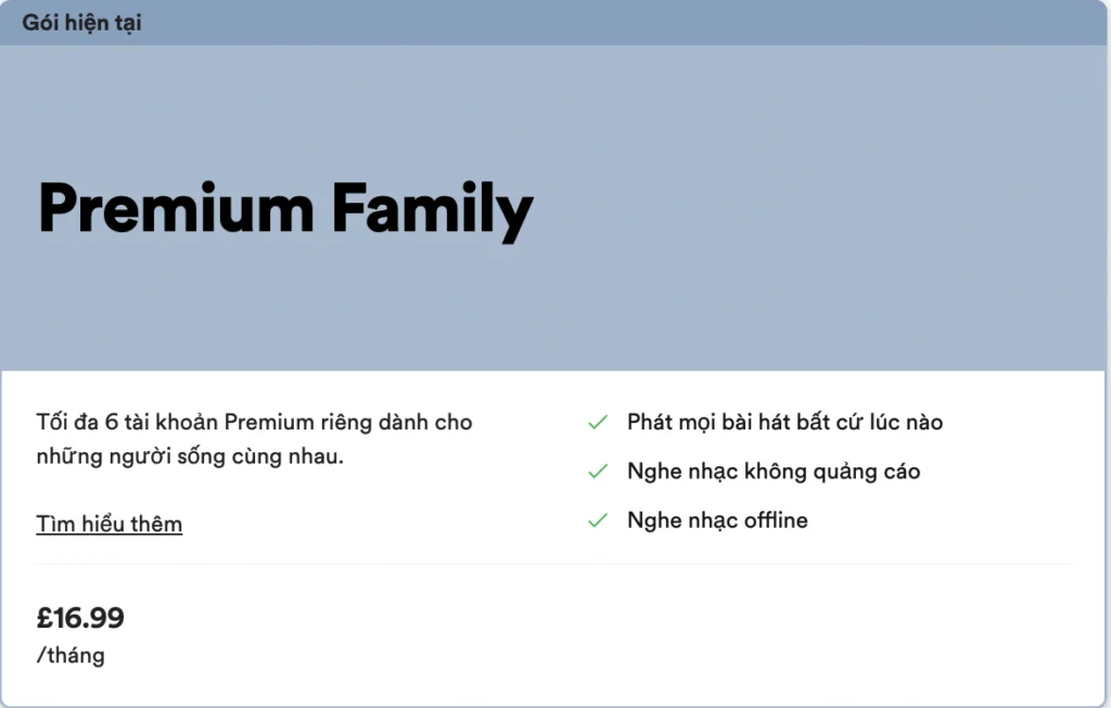 Giá Spotify Family tại Vương Quốc Anh