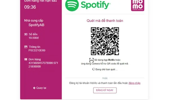 mua tk Spotify 5 1 Sau khi làm xong các bước mua tài khoản, ứng dụng Spotify sẽ hiện ra mã code cho bạn thanh toán