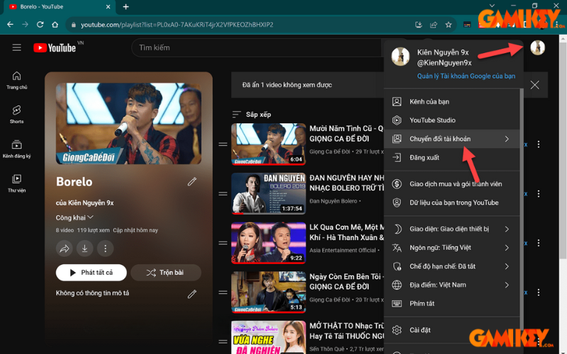 cách chuyển playlist trên Youtube sang tài khoản khác