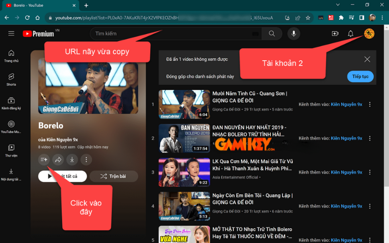 cách chuyển playlist trên Youtube sang tài khoản khác