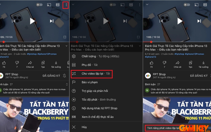 Cách replay video YouTube