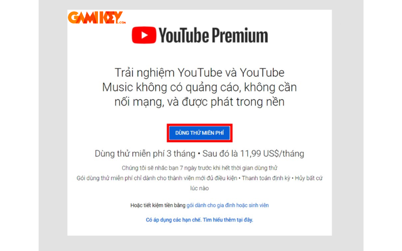 cách nhận miễn phí youtube premium