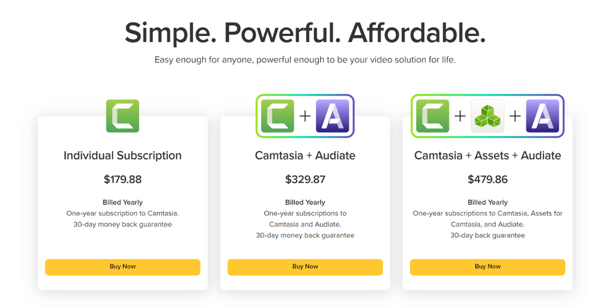 Bảng giá các gói phần mềm Camtasia