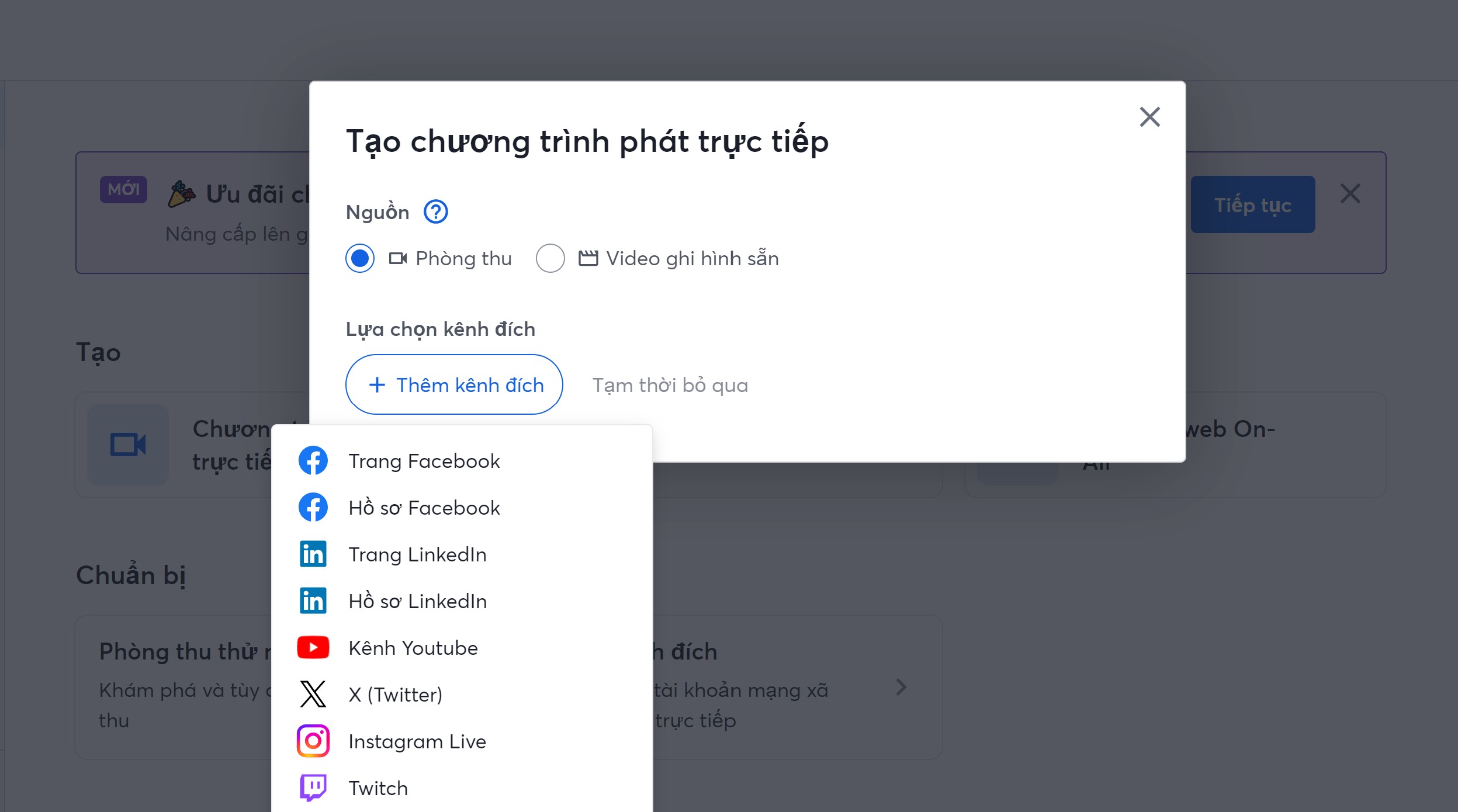 Tạo chương trình phát trực tiếp StreamYard