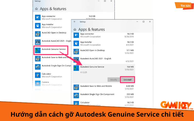 cách gỡ Autodesk Genuine Service