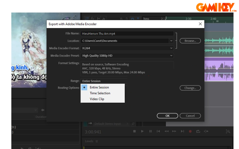 cách xuất file trong Adobe Audition