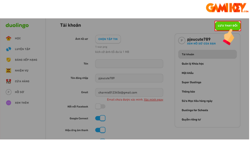 cách đổi ảnh đại diện trên duolingo