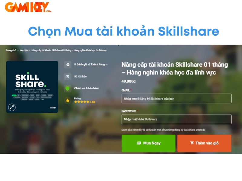 Nâng cấp tài khoản Skillshare 01 tháng