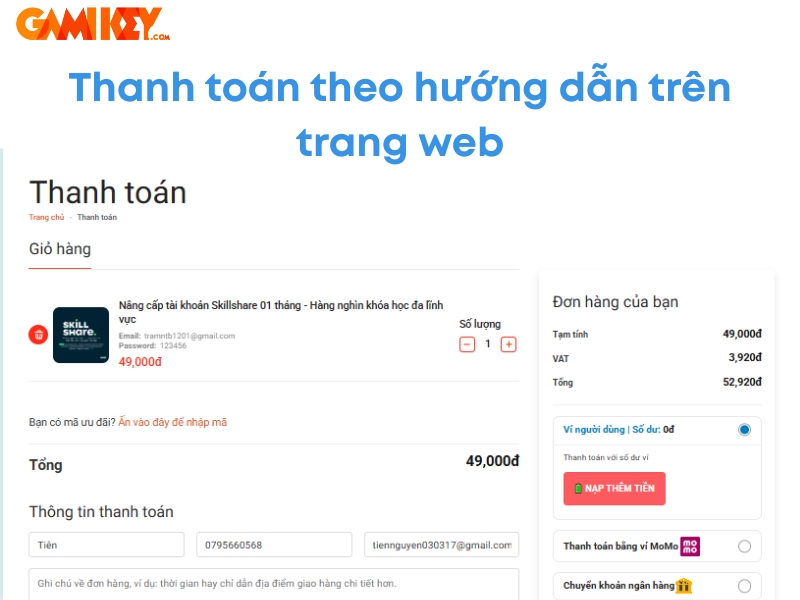 Nâng cấp tài khoản Skillshare 01 tháng