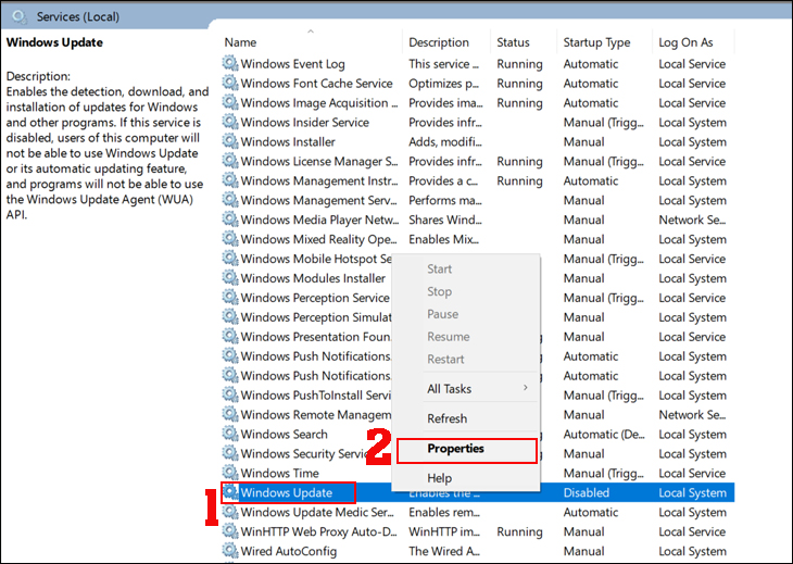 cách tắt window update