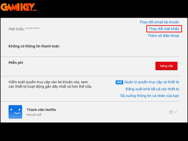 đổi mật khẩu netflix