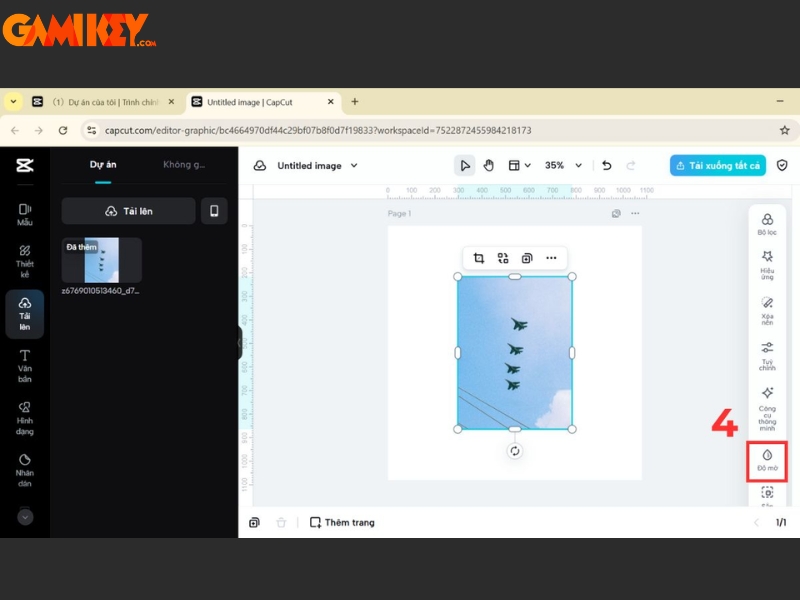 cách giảm Opacity trong Capcut