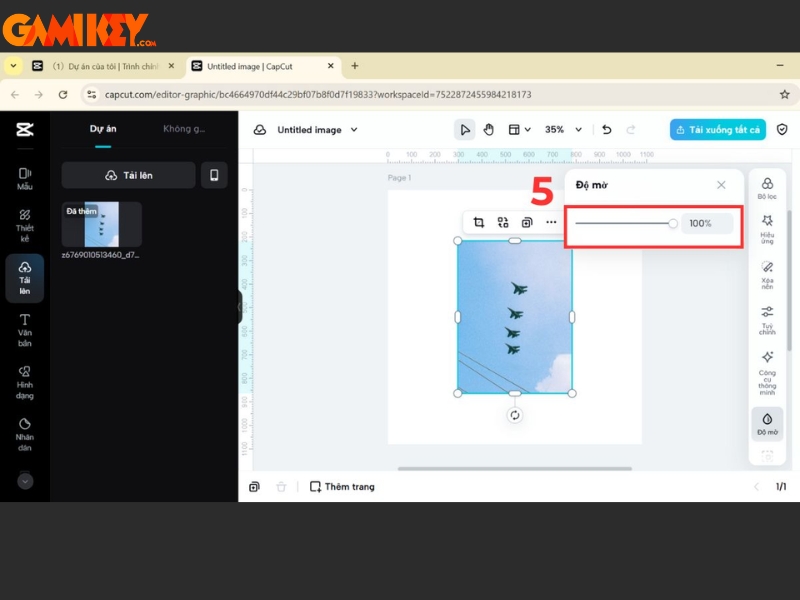 cách giảm Opacity trong Capcut